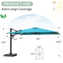 EROMMY 10 x 13 Outdoor Large Offset Umbrella - Blue
