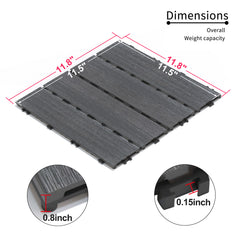 EROMMY WPC Wood-Plastic Composite Patio Deck Tiles Pack of 22, Interlocking DIY Flooring, Water Resistant Indoor Outdoor - 11.8" Dark Gray