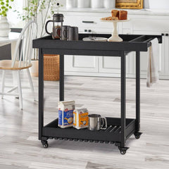 EROMMY 2-Tier Kitchen Cart Island, Rolling Kitchen Island, Kitchen Carts on Wheels with Storage and Handle, Black