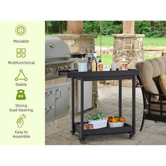 EROMMY 2-Tier Kitchen Cart Island, Rolling Kitchen Island, Kitchen Carts on Wheels with Storage and Handle, Black