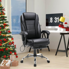 Erommy Heat and Massage Reclining Ergonomic Office Chair with Footrest Black