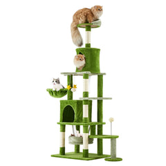 EROMMY Large Cat Tree with Sisal Scratching Post, Tall Cat Tower, Cozy Condo, Hammock, Dangling Balls, 69 inches Pet Furniture Kitten Houses