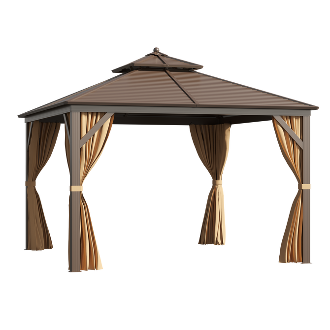 12'x12' Hardtop Gazebo Galvanized Steel Pergolas w/ Netting