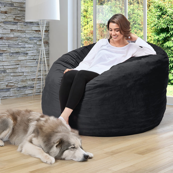 thumbnail image 2 of 3ft Memory Foam Bean Bag Chair With Removable Velvet Cover - Giant Bean Bag Sofa For Adults, Black 2 of 11