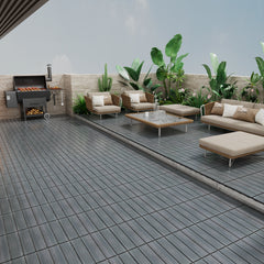 EROMMY WPC Wood-Plastic Composite Patio Deck Tiles Pack of 22, Interlocking DIY Flooring, Water Resistant Indoor Outdoor - 11.8" Dark Gray