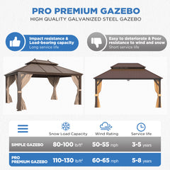 EROMMY 10' x 13' Hardtop Gazebo Hardtop Gazebo, Outdoor Galvanized Steel Canopy, Aluminum Furniture with Netting for Garden, Patio