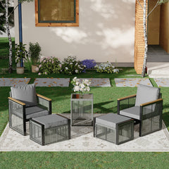 EROMMY 5 Pieces Patio Set Outdoor Furniture Set with Wood Armrest for Garden Balcony Backyard Poolside (Grey)