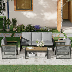 EROMMY 5-Piece Outdoor Sectional Patio Conversation Set with 3-seater sofa for Deck, Lawn, Grey