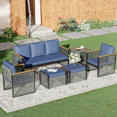 EROMMY 6 Seats Modern Outdoor Conversation Set Sectional Sofa with Coffee Table, Blue