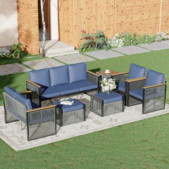 EROMMY 7 Piece Outdoor Sectional Patio Conversation Set, All Weather Outdoor Couch Set Patio Sofa Set for Deck, Lawn, Blue