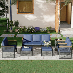 EROMMY 7 Piece Outdoor Sectional Patio Conversation Set, All Weather Outdoor Couch Set Patio Sofa Set for Deck, Lawn, Blue