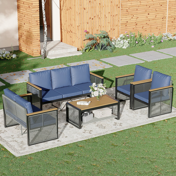 EROMMY 5 Pieces Patio Set Outdoor Furniture Sets Modern Chair Conversation Sets with Coffee Table for Yard and Bistro, Blue