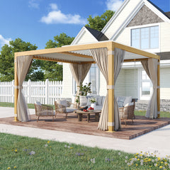 EROMMY 12x12 louvered pergola with Louvered Roof  for Decks, Gardens and Backyards, Wood Grain