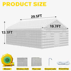 EROMMY Inflatable Nightclub 30‘ x 20’ x 13‘, Inflatable Party Tent with 1100w Blower Night Club Tent for Birthday Party Wedding Backyard Rental Business, White