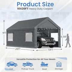 erommy 10x20 gray carport dimensions and supported vehicle uses