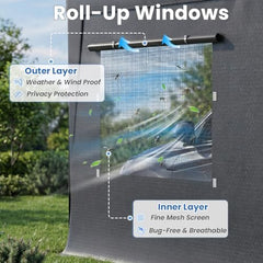 erommy gray carport roll-up mesh window and privacy panel layers