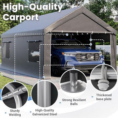 erommy gray carport galvanized frame and anchoring hardware details