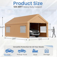 erommy 12x20 yellow carport dimensions and supported vehicle uses