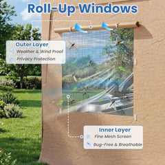 erommy yellow carport roll-up mesh window and privacy panel layers