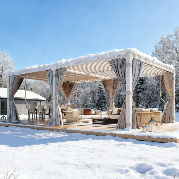 EROMMY 12x20 Freestanding Aluminum Pergola With Louvered Roof, White