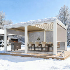 EROMMY 12x16 Aluminum Pergola with Waterproof Roof Panels – White