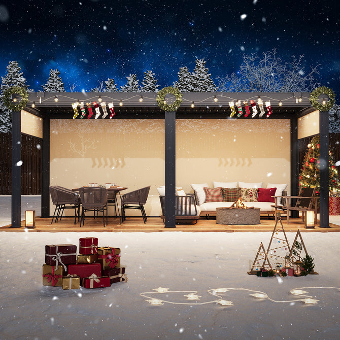 EROMMY 10x20 Aluminum Louvered Pergola with Pull-down Screen – Grey-Erommy