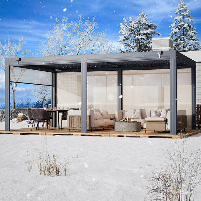 EROMMY 12x20 Large Aluminum Pergola with Louvered Canopy – Grey-Erommy