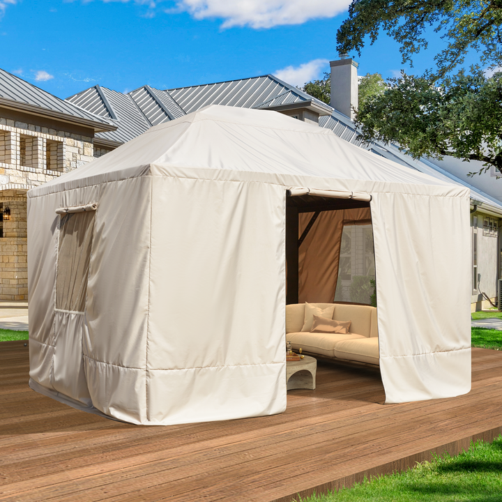 EROMMY Gazebo Cover For 10'X12' Gazebos, Beige(Gazebo Not Included)