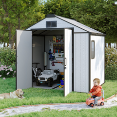 EROMMY 8x6 FT Outdoor Storage Shed, Heavy Duty with Floor & Air Vent for Bikes, Tools, Lawnmowers