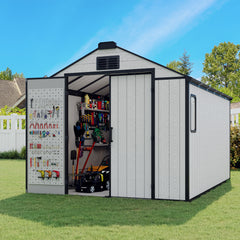 EROMMY 8x12 FT Outdoor Storage Shed, Heavy Duty with Floor & Air Vent for Bikes, Tools, Lawnmowers