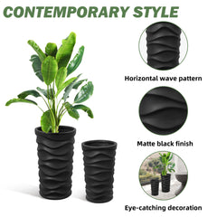 EROMMY Modern Style Outdoor Planters for Porch, Set of 2, MgO Flower Pots, Balcony Large Pot Planters