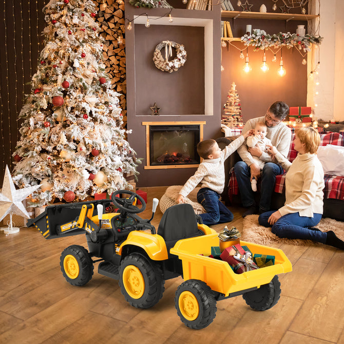 EROMMY 12V Ride-on Bulldozer for Kids with Front Loader