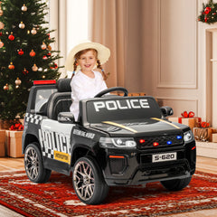 EROMMY Police Car for Kids Ride on, 12V Electric Car Kids Electric Vehicles with Remote Control, Led Lights, Siren, Music, Horns, Black