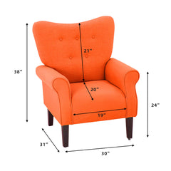 EROMMY Mid Century Wingback Arm Chair, Modern Upholstered Fabric, Orange