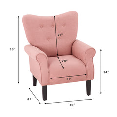 EROMMY Mid Century Wingback Arm Chair, Modern Upholstered Fabric, Light Pink