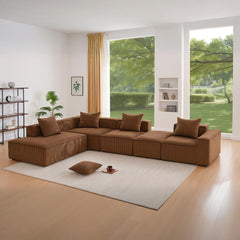 EROMMY 5-Seat Modular Sofa, Corduroy Lounge Couch with Free Combination Design and Throw Pillows, Brown
