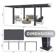 EROMMY Outdoor Louvered Pergola, 10' x 18' Aluminum Pergola with Adjustable Rainproof Roof, Modern Patio Hardtop Gazebo, Heavy-Duty Outdoor Pergola for Deck, Backyard, Garden,  Dark Grey