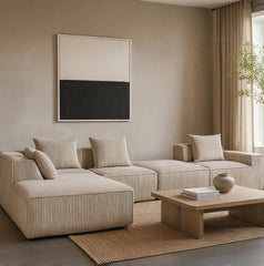 EROMMY 5-Seat Modular Sofa, Corduroy Lounge Couch with Free Combination Design and Throw Pillows, Beige