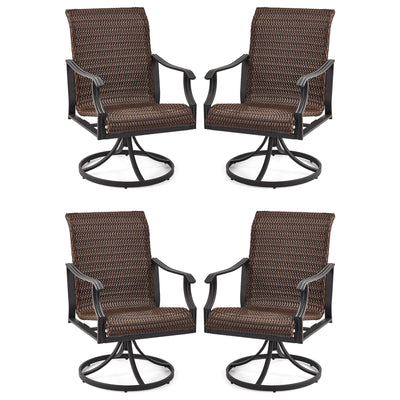 EROMMY Patio Wicker Swivel Chair Set of 4, Heavy Duty Outdoor Dining Chair with 23.5'' High Back, Extra-Large Water-Fall Seat, Gentle Rocker