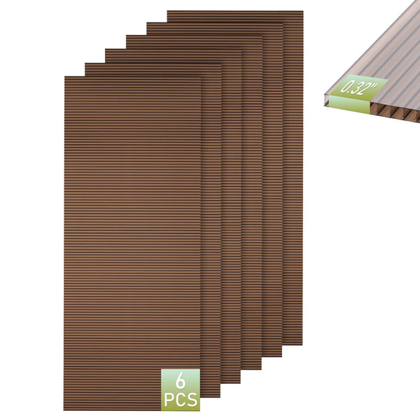 EROMMY 6 Pack 5'x2' Polycarbonate Greenhouse Panels, 0.24" Twin-Wall Sheets, UV Resistant & Weatherproof Clear Roofing for Greenhouse,Gazebo Roofing and Outdoor Projects