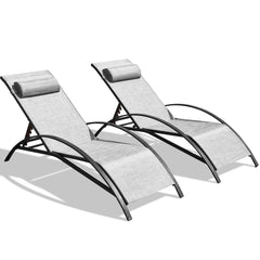 EROMMY Set of 2 Textiline Recliner Chairs All-Weather Outdoor Lounge Chairs with Adjustable Backrest, Patio Chaise Lounges, for Beach Yard Pool,Grey