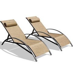 EROMMY Set of 2 Textiline Recliner Chairs All-Weather Outdoor Lounge Chairs with Adjustable Backrest, Patio Chaise Lounges, for Beach Yard Pool,Brown