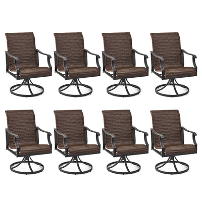 EROMMY Patio Wicker Swivel Chair Set of 8, Heavy Duty Outdoor Dining Chair with 23.5'' High Back, Extra-Large Water-Fall Seat, Gentle Rocker