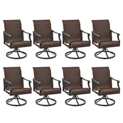 EROMMY Patio Wicker Swivel Chair Set of 8, Heavy Duty Outdoor Dining Chair with 23.5'' High Back, Extra-Large Water-Fall Seat, Gentle Rocker