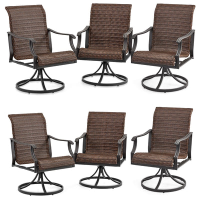 EROMMY Patio Wicker Swivel Chair Set of 6, Heavy Duty Outdoor Dining Chair with 23.5'' High Back, Extra-Large Water-Fall Seat, Gentle Rocker
