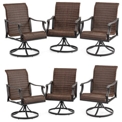 EROMMY Patio Wicker Swivel Chair Set of 6, Heavy Duty Outdoor Dining Chair with 23.5'' High Back, Extra-Large Water-Fall Seat, Gentle Rocker