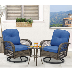 EROMMY 3 Pieces Outdoor Swivel Rocker Patio Chairs, 360 Degree Rocking Patio Conversation Set, Navy Blue