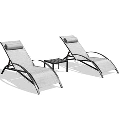 EROMMY Set of 3 Textiline Recliner Chairs All-Weather Outdoor Lounge Chairs with Adjustable Backrest, Patio Chaise Lounges, for Beach Yard Pool,Grey