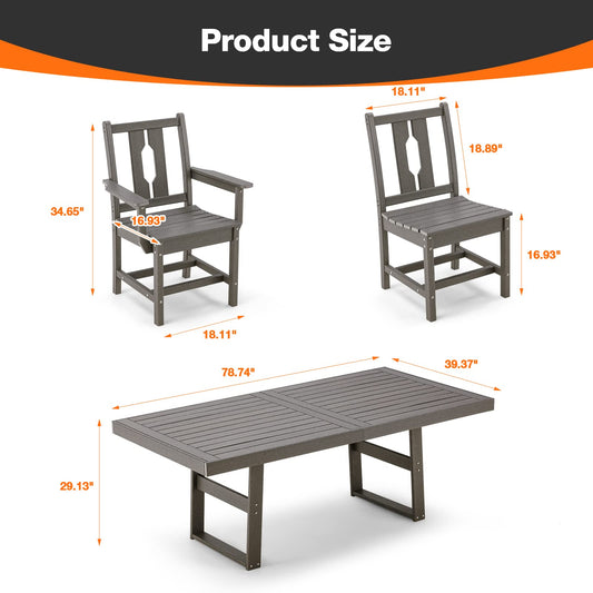 EROMMY 1 Medium Table and 4 armchairs set, Patio Conversation Table For 4-6 Persons With Weather Resistant, Grey