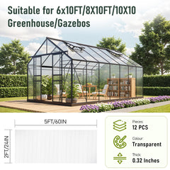 EROMMY 12 Pack 5'x2' Polycarbonate Greenhouse Panels, 0.32" Twin-Wall Sheets, UV Resistant & Weatherproof Clear Roofing for Greenhouse,Gazebo Roofing and Outdoor Projects, Transparent